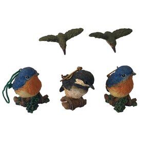 Birds Poly Resin Ornaments Decor Blue Bird Hummingbird Lot of 5